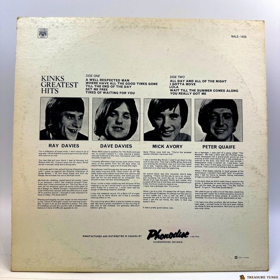 The Kinks – Kinks Greatest Hits Vinyl (LP, Compilation) MALS 1403 - Image 3 of 4