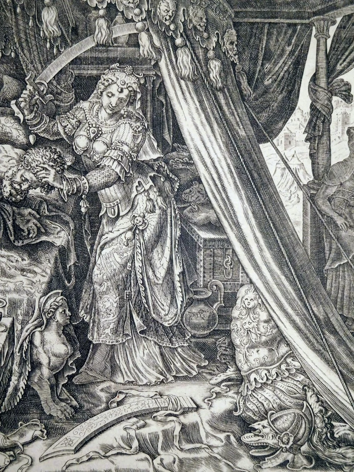 Kupferstich, Judith und Holofernes, M. van Heemskerck(/ P. Galle, 1564, N H 212 - Bild 4 von 4