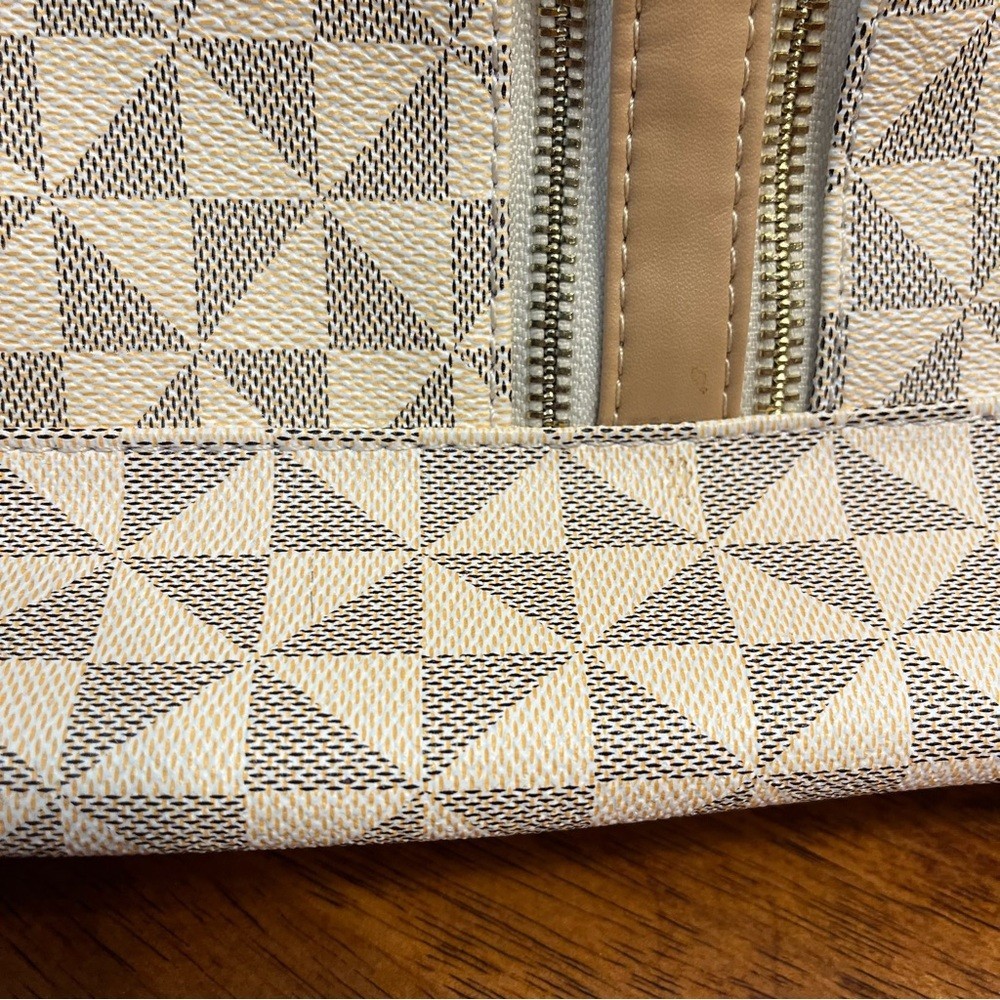 Cream Gray Geometric Patterned Backpack purse - image 6