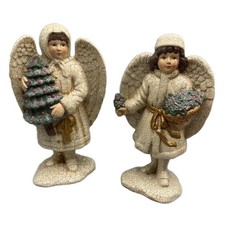 8" Tall Christmas Angel Figurine Off-White Victorian Crackle Glaze Glitter