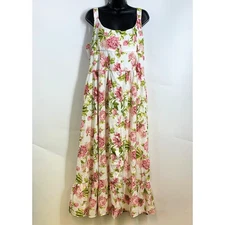 Floral Maxi Dress Women's Pink White Button Front Sleeveless Sundress Summer