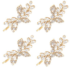 4 Pcs Rhinestone Hair Clip Wedding Bridal Hair Barrette Decorative Leaf Crystal