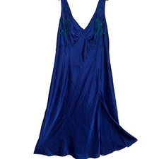 Vtg Solange Satin Nightgown Plus Size 22/24 2X Blue Purple Embroidery Floral