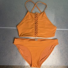 Aerie Bikini Set M High Neck Macrame Crochet Top M Hipster Bottom Burnt Orange