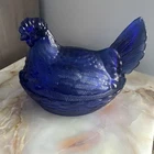 Vintage Fenton Cobalt Blue Hen On Nest HON Covered Candy Dish 6" Split Tail