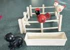 Vintage Fisher Price Little People Farm Black pig Fence Pieces, Chickens, Trough