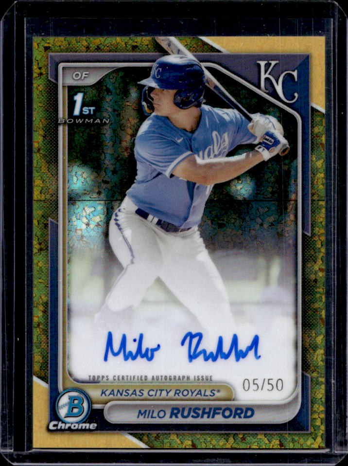 2024 Bowman Chrome Milo Rushford Auto Gold Mini Diamond Refractor 1st #5/50