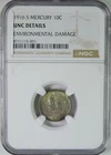 1916 S Silver Mercury Dime NGC UNC Details Uncirculated