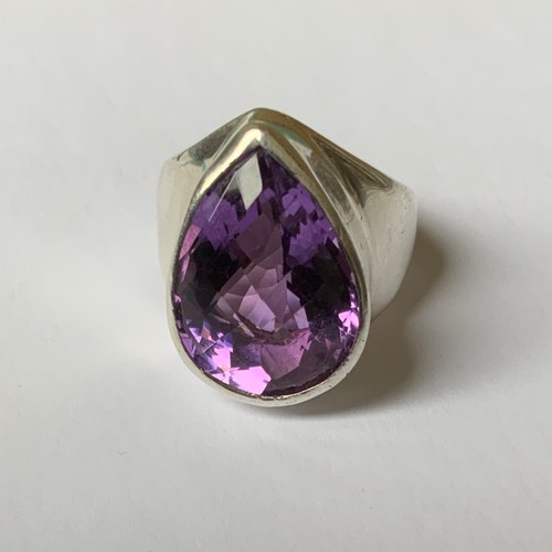 Large VTG Amethyst Ring Sterling Silver Modernist Checkerboard Cut Starborn