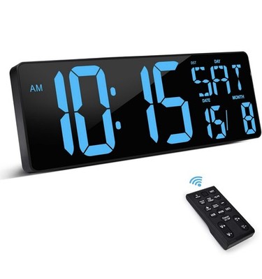 Xrexs große eisblaue digitale Wanduhr mit Fernbedienung Timer Home Office Klassenzimmer