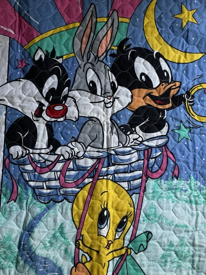 Manta Edredón Baby Looney Tunes Vintage Años 90 Piolín Bichos Conejito Lucas Guardería Foto 2 de 3