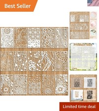 12 Pcs Abstract Geometric Texture Stencils for Painting, Mixed Stencils