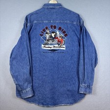 2000  s Harley Davidson TAZ Live to Ride Looney Tunes Denim Warner Bros Shirt L