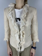 Valentino Roma Italy Natural Tweed Silk Ruffled Jacket, 6 US IT46 Beige