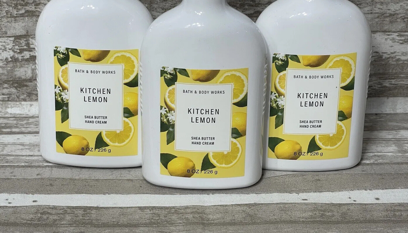 3 New Bath & Body Works KITCHEN LEMON Hand Cream Lotion 8 oz With Pump