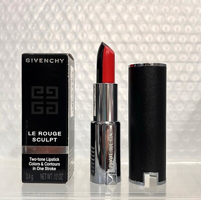 Givenchy Le Rouge Sculpt Two-tone Lipstick 01 Sculpt in Rouge Red Black Noir NIB