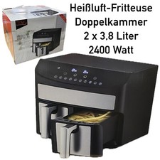 DESKI Heißluft Fritteuse 7,6 L Doppelkammer Timer Frittöse  2400 W Cool Touch