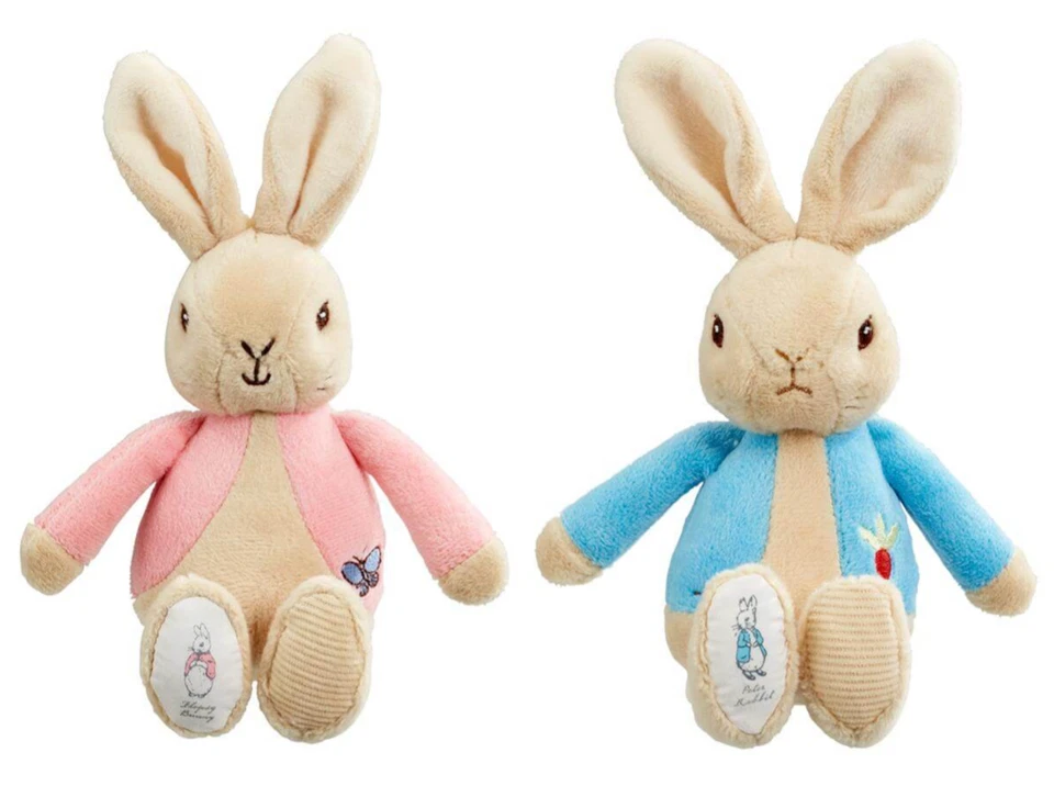 RAINBOW DESIGNS Peter Rabbit Flopsy Bunny Bean Rattle, Beatrix Potter Soft Baby Boy or Girl Toy