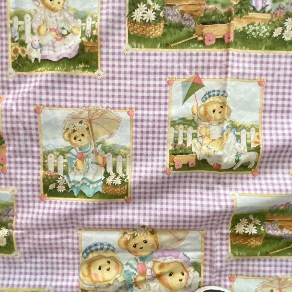 BTY Daisy Kingdom Cherished Teddies Fabric Purple Cotton Print - Image 3 of 4