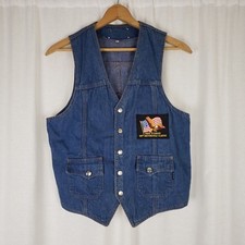 Vintage '89 Blaze Harley Davidson 49th Sturgis Patch Denim Blue Jean Vest Mens L