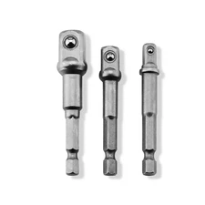 Socket Adapter Set Hex Shank to 1/4" 3/8" 1/2" Impact Grade Driver Drill 3 pcs