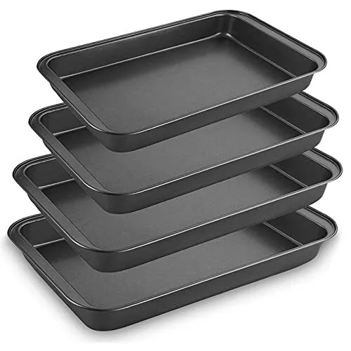 EVADOW 4 Pack Non Stick Oven Baking Tray Set Heavy Duty Black Carbon Steel - Picture 1 of 5