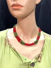 Nnp127 Tribal Ethnic multicolor Pote Bead Gypsy Style Handmade strand Necklace