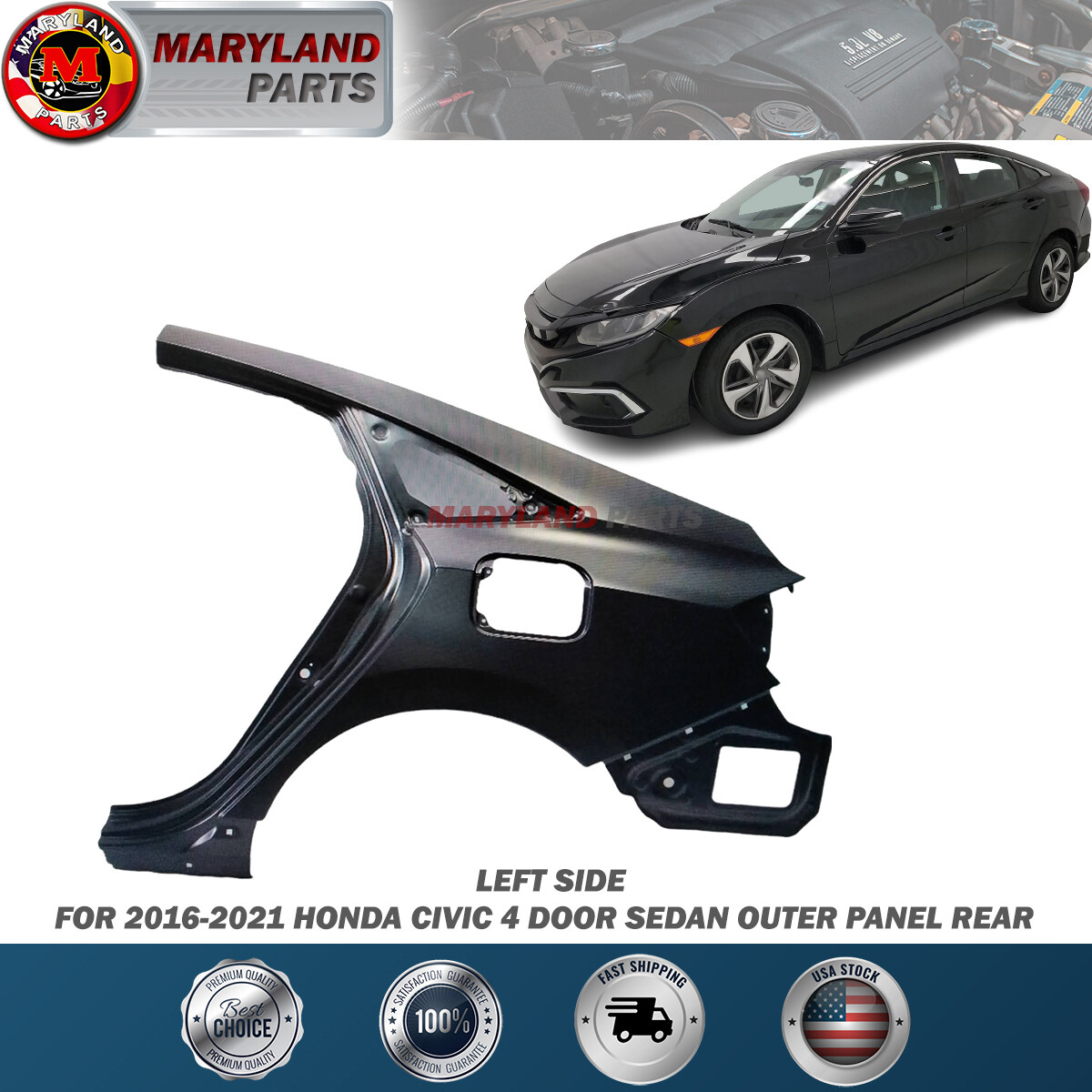 Splash Shield For 2006-2011 Honda Civic Front LH &amp; RH Coupe 2-Dr W/ 6 Speed MT E