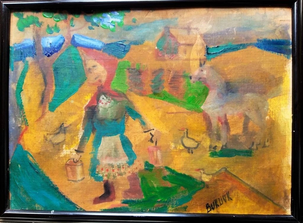 David Davidovich Burliuk RUSIA 1882-1967 ESCENA CAMPESTRE O/L/CARTON 65X50 CMS