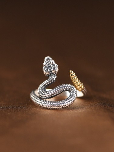 L05 Anneau Serpent Avec Or Queue Crotale Argent 925 Amovible - Photo 5/12