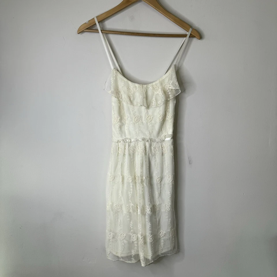 Винтажный 90-х белый цветочный сетки Babydoll мини скольжения платье фея гранж чистый Y2K S - Изображение 3 из 4