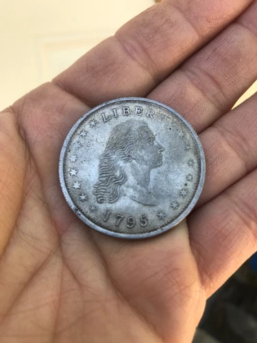 1795 FLOWING HAIR DOLLAR, RARE SILVER PLUG VARIETY, NGC AU DETAIL, BB-18,B-7