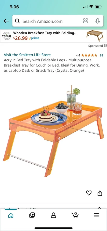 Bandeja de Desayuno Acrílica Smitten Life, Patas Plegables, Naranja, Nueva En Caja Foto 4 de 4