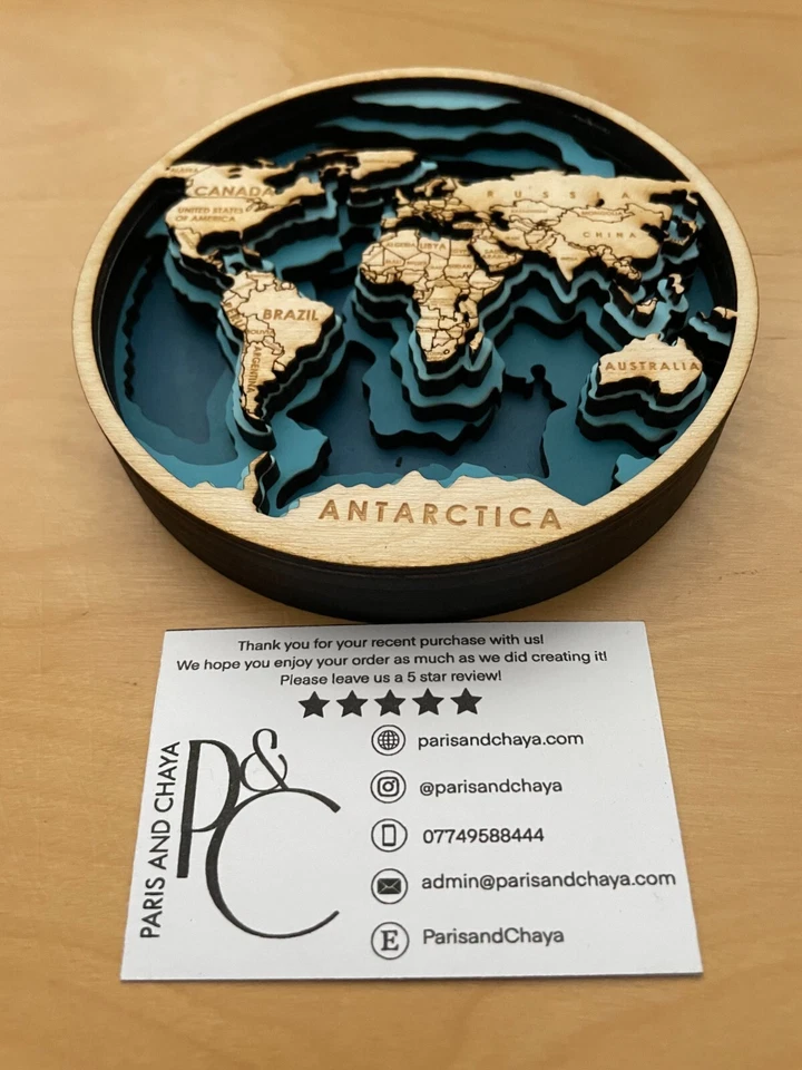 5 Layered Handcrafted 3D World Map Wood Wall Decor - Educational & Unique Gift - Image 3 of 4