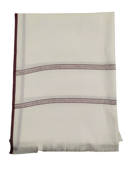Elegant Men White Wool Striped Border Shawl/Wrap