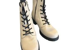Cole Haan Women's CAMEA WP Combat Boot Ivory Leather Size 6.5