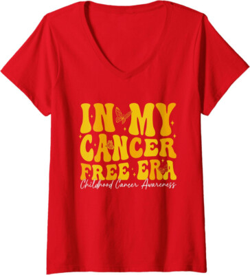 In My Cancer Free Era Childhood Cancer Awareness Ladies' V-Neck Tshirt