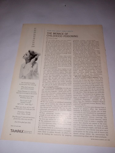 Tampax Print Advertisement 1965 Bowlene Ad