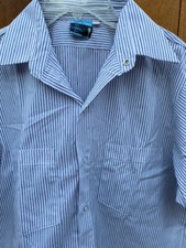 Mens MED Short Sleeve WORK SHIRT White Grey Stripe POPS SP20CW Auto Mechanic IR