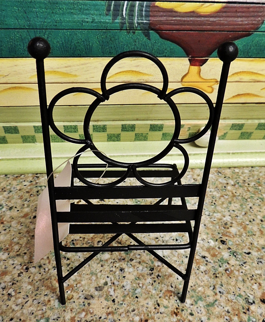 NEW BLACK METAL GARDEN CHAIR for FAIRY GARDEN DOLLS 6.25" x 3" FLOWER BACK CUTE!