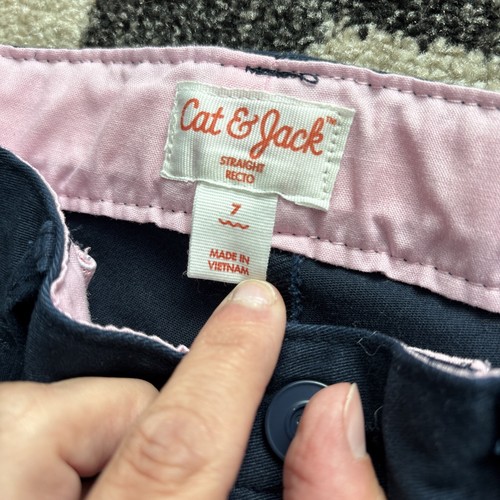 2 Pk Cat & Jack Girls Uniform Pants Khaki & Navy Straight Leg Size 7 - Picture 6 of 7