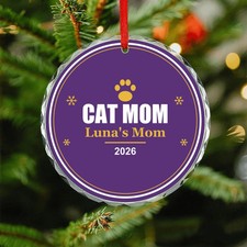 Personalized Cat Mom Christmas Ornament 2026 Custom Name Glass Made in USA