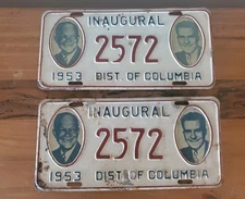 Matching Set Washington DC 1957 Eisenhower Nixon Inaugural License Plates. #528