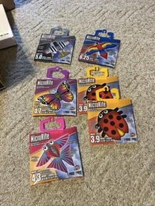 Lot of 6 Mylar Microkite Kites- Fighter Jet, butterfly, 2 Lady Bug, Macaw-fish