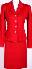 ST.JOHN Women's Knit Red Rhinestone Buttons Jacket Skirt Sz 8-10