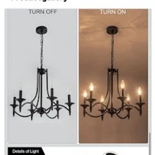 6 Light Farmhouse Chandelier Black Candle Style Lighting Fixture Pendant Lamp