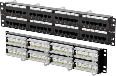 10Gbps Cat6A Patch Panel 48 Port, Network Patch Panel UTP 19-Inch, Wallmount or
