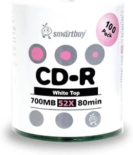 700Mb/80Min 52X CD-R White Top Blank Video Recordable Media Disc (300-Disc)