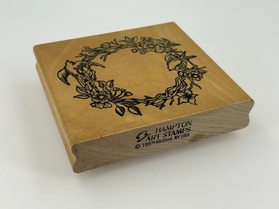 Hampton Art Wreath Birds Vines Flowers Spring Summer Wood Mount Rubber Stamp - Image 2 of 4