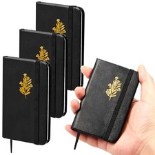 4 Pcs Mini Leather Pocket Notebook 4 x 2.5 Inch Black Flower Branches Style